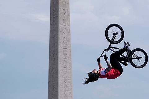 Macarena Perez Grasset performs a trick during BMX freestyle women's park final